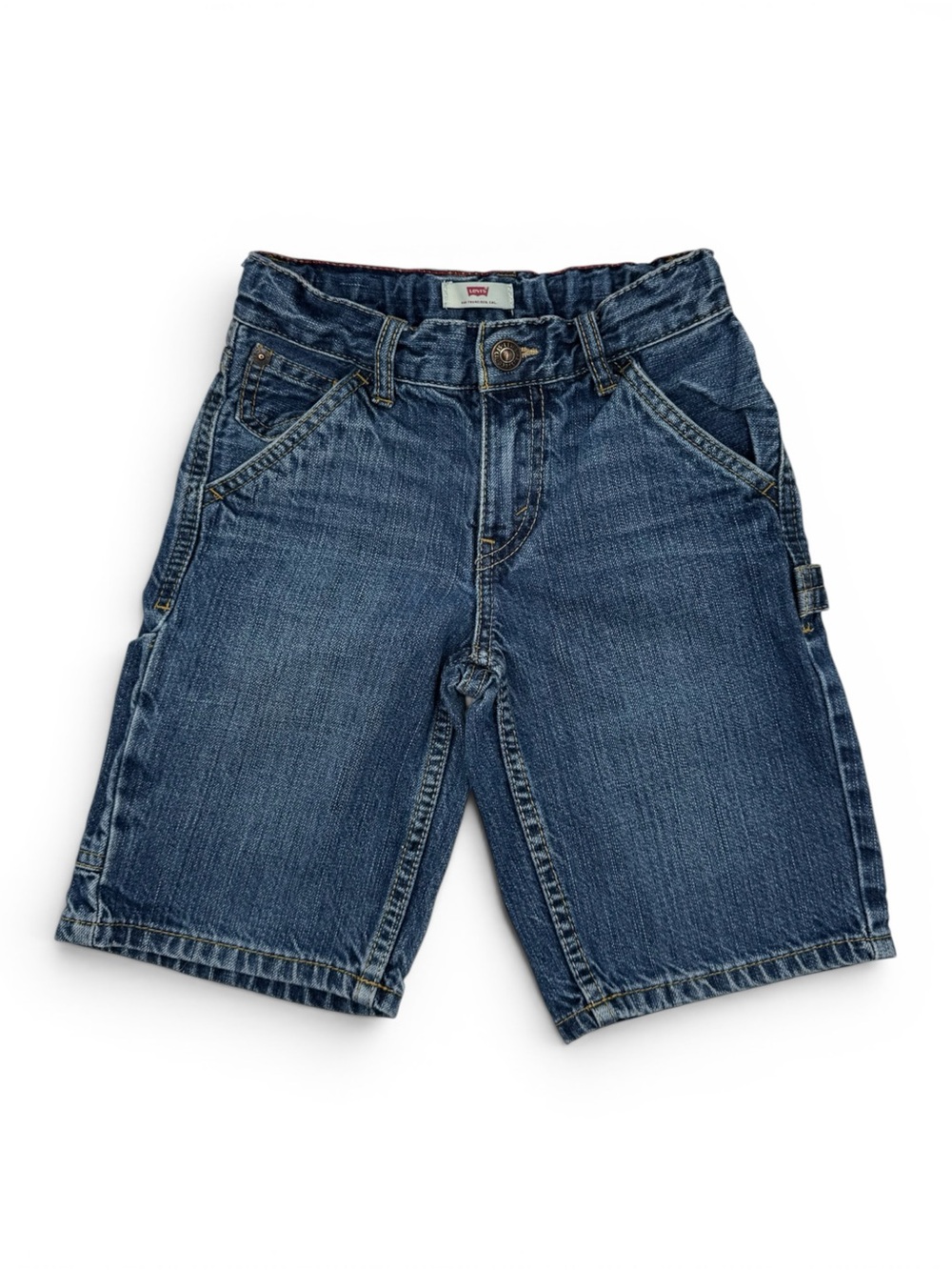 Levis Boys Blue Denim Cargo Carpenter Shorts Adjustable Waist Size 6 Regular